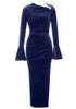 Poet Sleeve Midi Velvet Dress Navy Blue