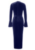 Poet Sleeve Midi Velvet Dress Navy Blue