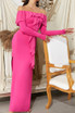 Long Sleeve Ruffle Maxi Dress Hot Pink