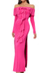 Long Sleeve Ruffle Maxi Dress Hot Pink