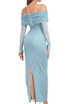 Long Sleeve Draped Maxi Dress Blue