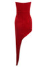 Crystal Strapless Midi Velvet Dress Red