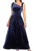 Backless A Line Maxi Velvet Dress Blue