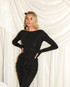 Long Sleeve Draped Two Piece Maxi Dress Black