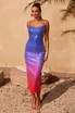 Sequin Midi Dress Blue Pink Red