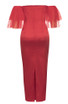 Ruffle Mesh Sleeve Maxi Dress Red