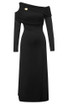 Long Sleeve Draped Midi Dress Black