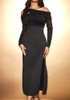 Long Sleeve Draped Midi Dress Black