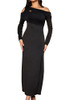 Long Sleeve Draped Midi Dress Black