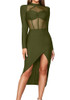 Long Sleeve Mesh Insert Midi Dress Green