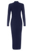 Long Sleeve Mesh Insert Midi Dress Navy Blue