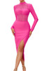 Long Sleeve Mesh Insert Midi Dress Hot Pink