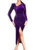 Long Sleeve Draped Midi Velvet Dress Purple