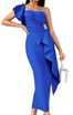 One Shoulder Ruffle Maxi Dress Blue