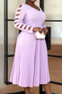 Long Sleeve Pleated A Line Midi Dress Lavender