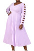 Long Sleeve Pleated A Line Midi Dress Lavender