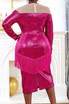 Long Sleeve Sequin Tassel Midi Dress Hot Pink