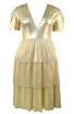 Short Sleeve Pleated A Line Midi Dress Gold