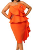 Strapless Ruffle Detail Midi Dress Orange