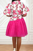 Short Sleeve Floral A Line Dress Hot Pink