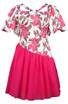 Short Sleeve Floral A Line Dress Hot Pink