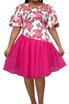 Short Sleeve Floral A Line Dress Hot Pink
