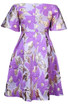 Puff Sleeve Floral A Line Midi Dress Lavender Gold