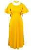 Ruffle Sleeve Pleated A Line Midi Dress Yellow