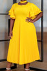 Ruffle Sleeve Pleated A Line Midi Dress Yellow