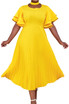 Ruffle Sleeve Pleated A Line Midi Dress Yellow