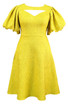 Puff Sleeve A Line Midi Dress Yellow