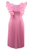 Ruffle Sleeve Pleated A Line Midi Dress Pink