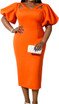 Puff Short Sleeves Midi Dress Orange