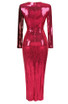 Long Sleeve Sequin Ruched Maxi Dress Watermelon