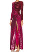 Long Sleeve Sequin Ruched Maxi Dress Watermelon