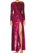 Long Sleeve Sequin Ruched Maxi Dress Watermelon