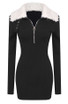 Long Sleeve Detail Ribbed Dress Black