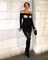 Long Sleeve Crystal Bustier Dress Black