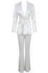 Long Sleeve Pearl Silk Suit White