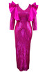 Long Sleeve Ruffle Sequin Maxi Dress Hot Pink