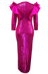Long Sleeve Ruffle Sequin Maxi Dress Hot Pink
