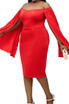 Cape Sleeves Midi Dress Red