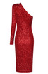 One Sleeve Draped Sequin Midi Dress Red