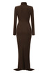 Long Sleeve Ruched Detail Maxi Dress Brown