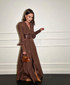 Long Sleeve Plunge V Neck Maxi Dress Brown