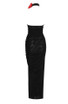 Halter Laceleaf Ruched Maxi Dress Black