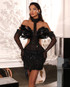 Halter Feather Sequin Dress Black