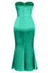 Strapless Ruched Bustier Midi Dress Green