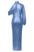 One Sleeve Off Shoulder Draped Maxi Dress Blue