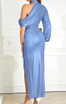 One Sleeve Off Shoulder Draped Maxi Dress Blue